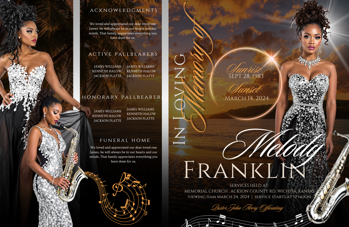 Elegant Musical Obituary Template | Editable Canva Memorial Design for Celebrations of Life
