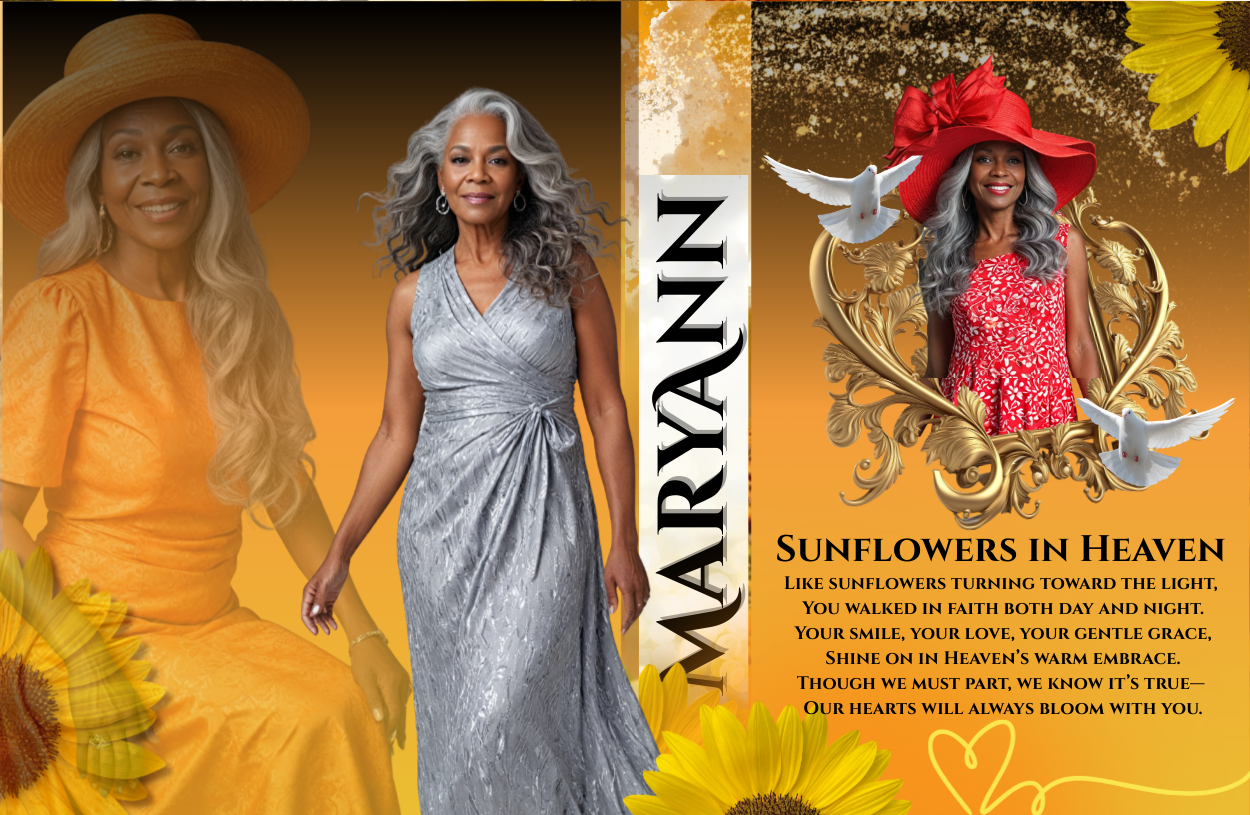 Editable Sunflower Obituary Canva Template – Custom Memorial Design, PLR License Included