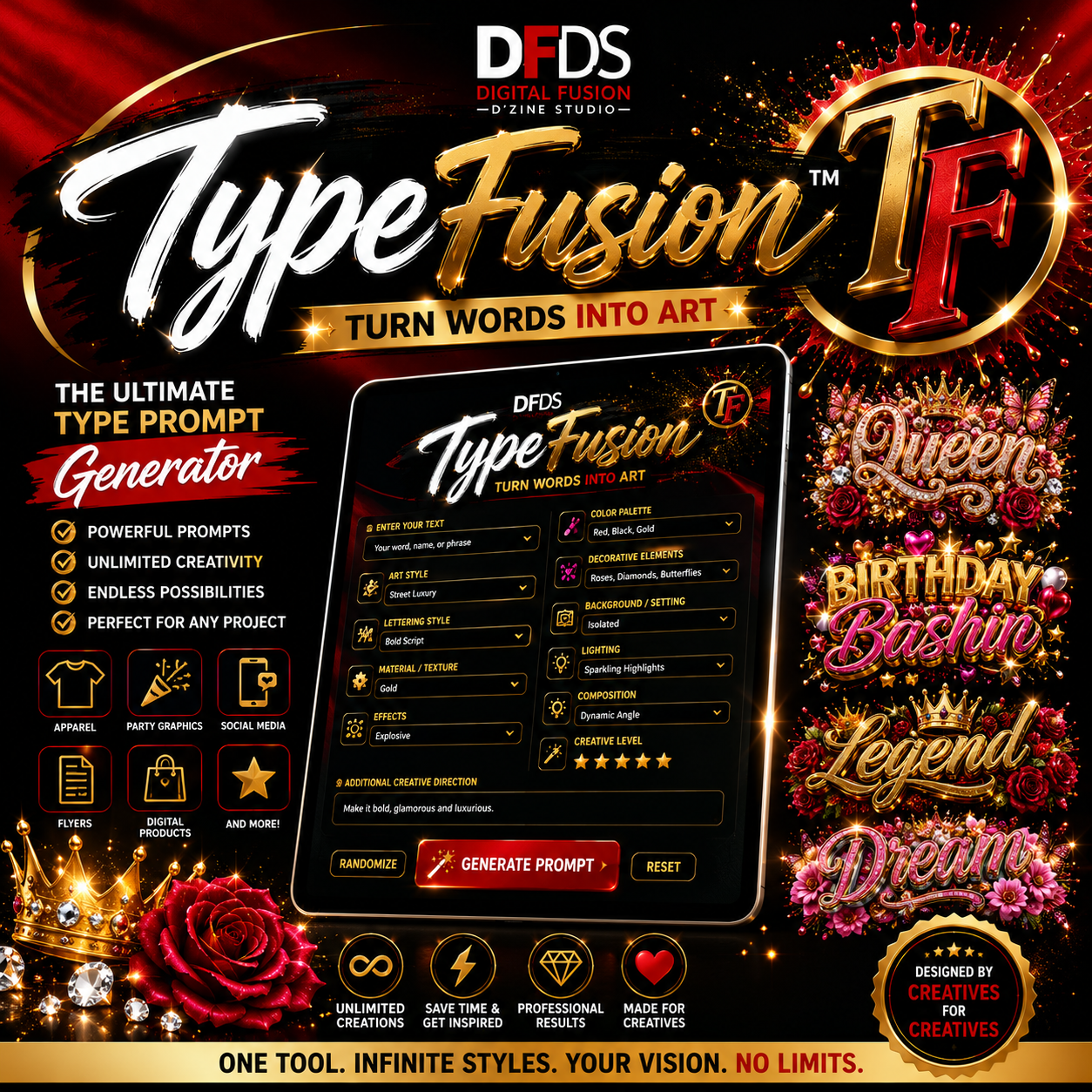 DFDS TypeFusion™ – Ultimate Typography Prompt Generator