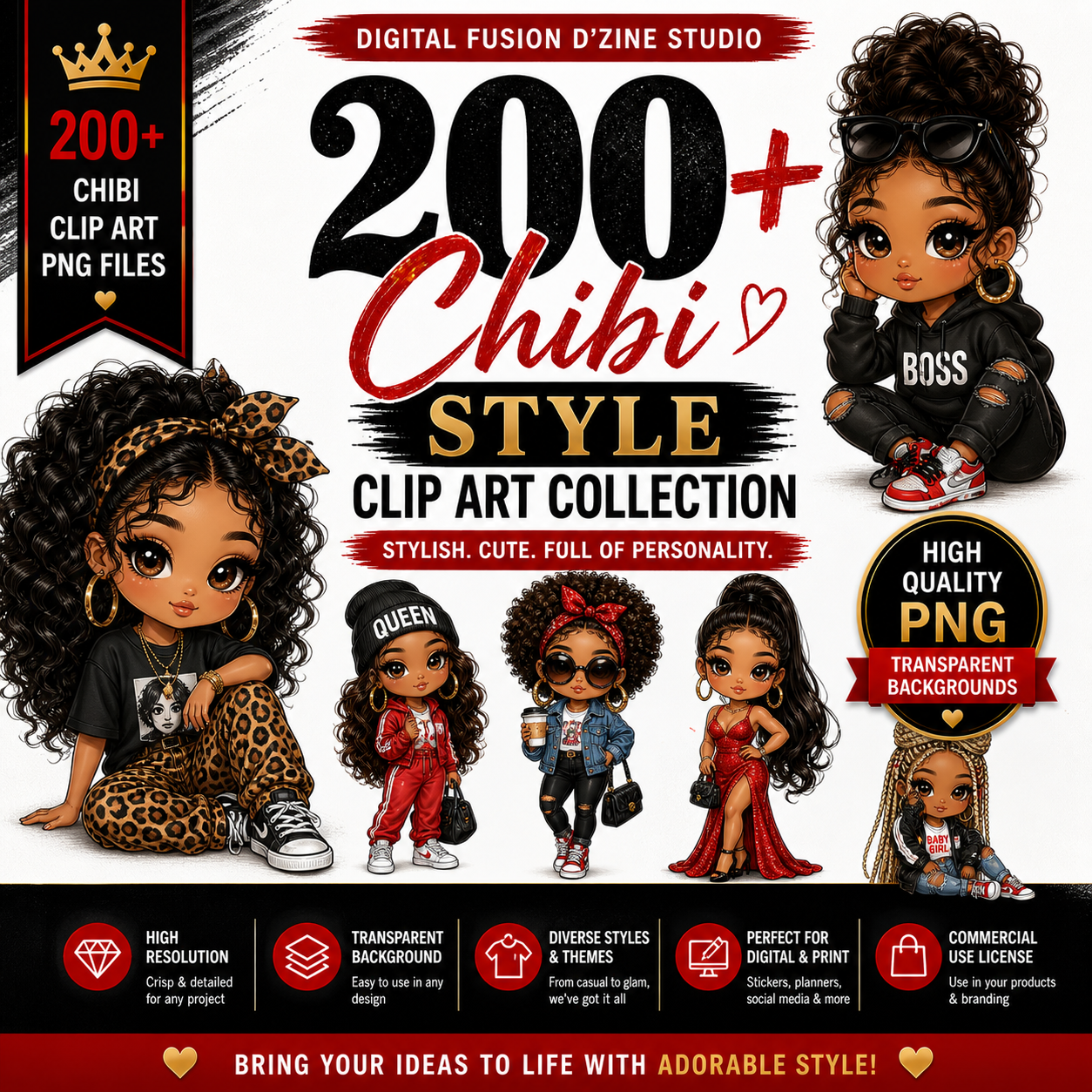 200+ Chibi Style Clip Art – High-Quality Fashion & Character Illustrations for Digital Design