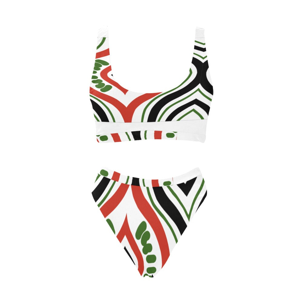 Tie Dye Sport Top & High-Waisted Bikini Swimsuit (Model S07)