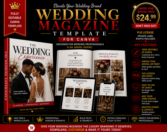 Customizable Canva Wedding Magazine Template – Elegant, Editable, PLR License Included