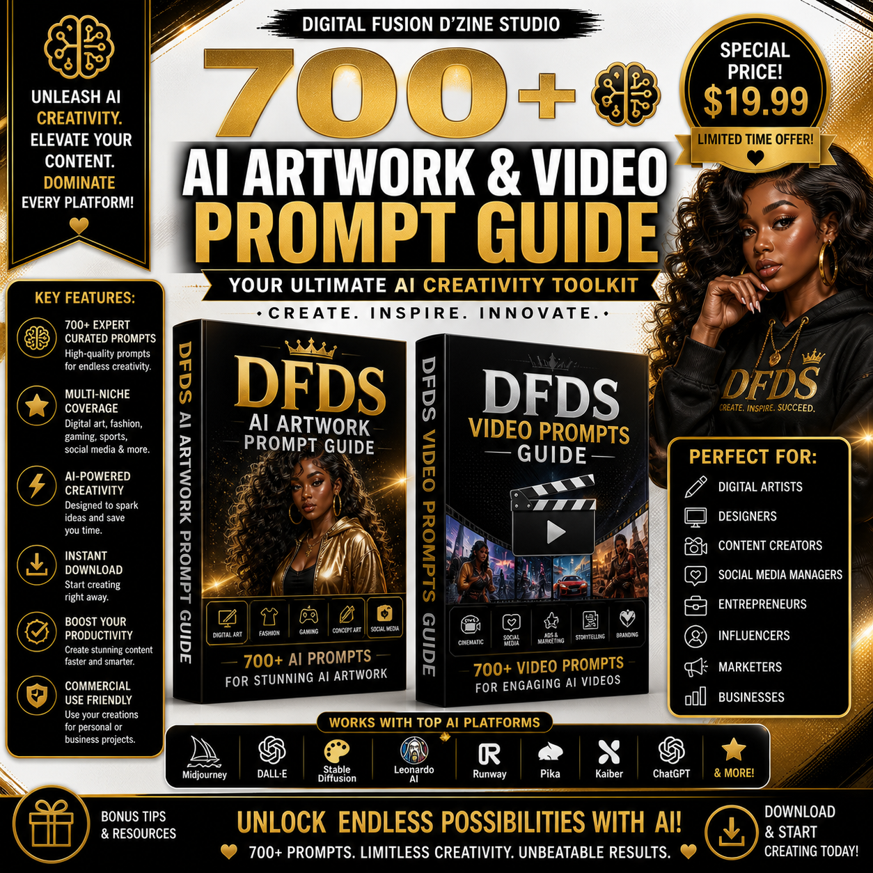 700+ AI Art & Video Prompt Guide by Digital Fusion D'Zine Studio – Ultimate DFDS Creative Bundle