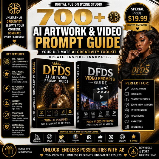 700+ AI Art & Video Prompt Guide by Digital Fusion D'Zine Studio – Ultimate DFDS Creative Bundle