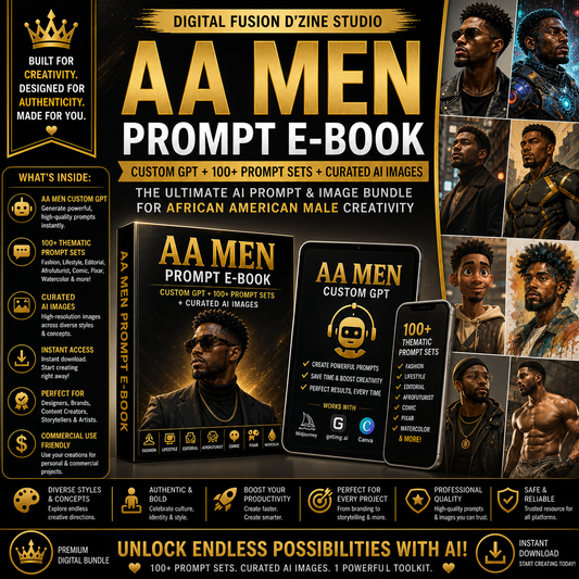 AA Men Prompt E-Book + Custom GPT & 400+ Images | African American AI Art Toolkit