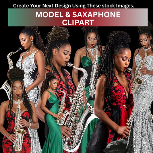 Elegant Female Model & Saxophone Clipart Set