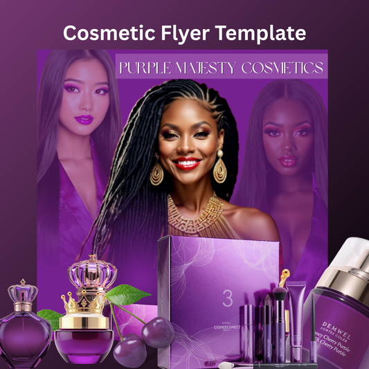 Editable Canva Cosmetic Flyer Template for Beauty Brands | Purple Theme Design