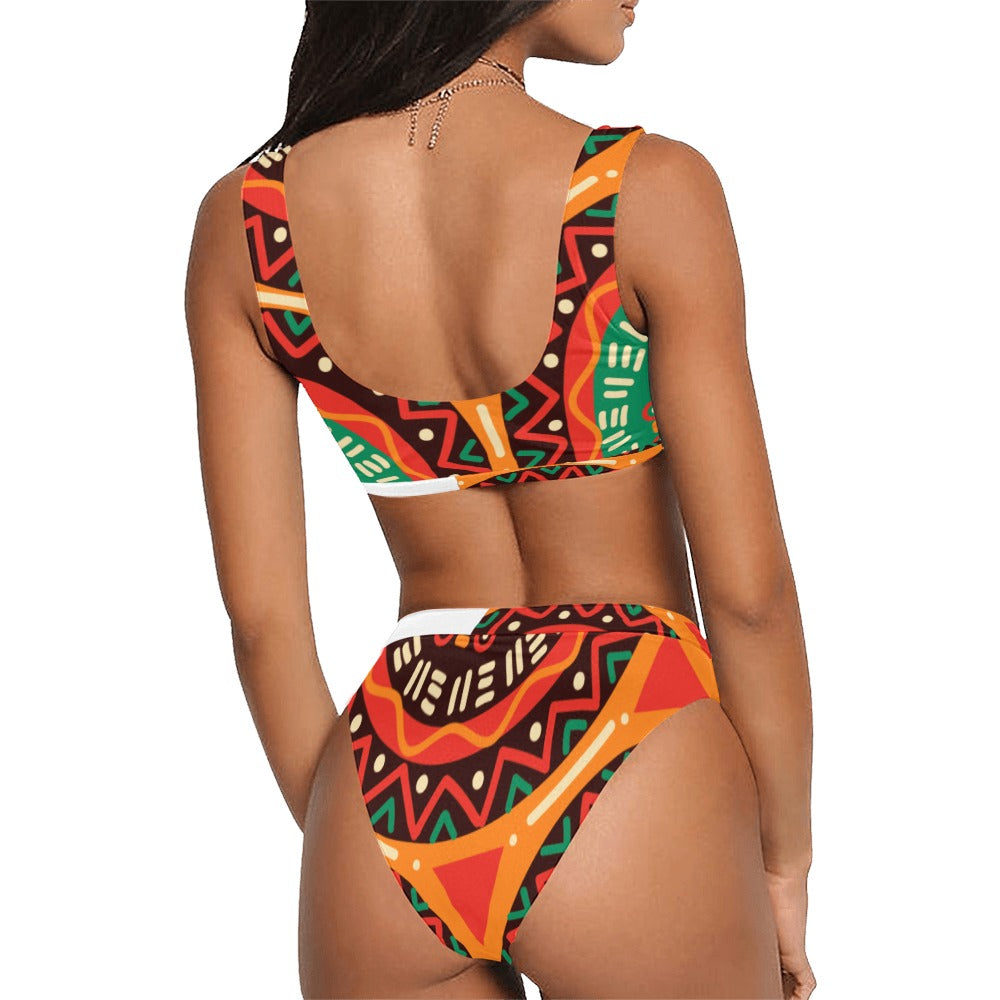 Tie Dye Sport Top & High-Waisted Bikini Swimsuit (Model S07)