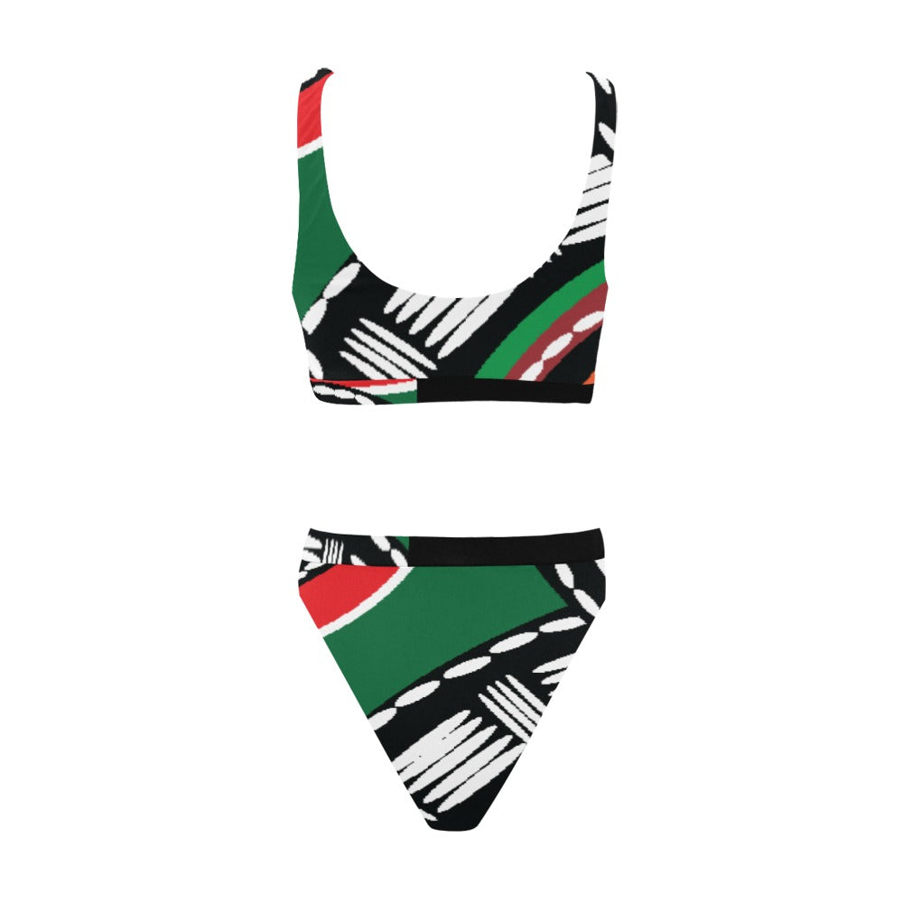 Tribal Sport Top & High-Waisted Bikini Swimsuit (Model S07)