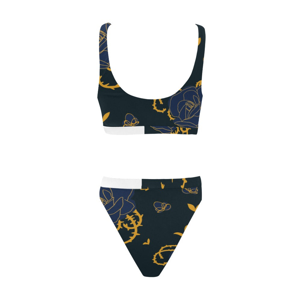 Tie Dye Sport Top & High-Waisted Bikini Swimsuit (Model S07)