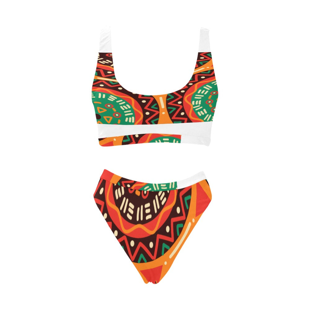 Tie Dye Sport Top & High-Waisted Bikini Swimsuit (Model S07)