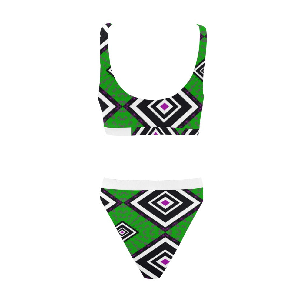 Tie Dye Sport Top & High-Waisted Bikini Swimsuit (Model S07)
