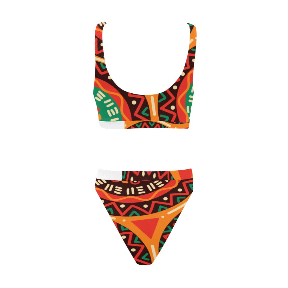 Tie Dye Sport Top & High-Waisted Bikini Swimsuit (Model S07)