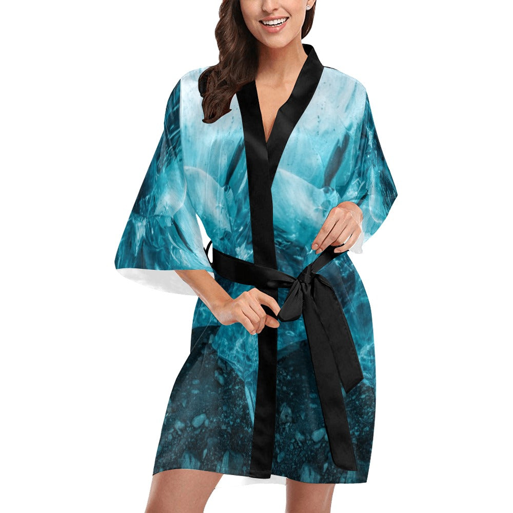 Ocean Blue Robe Black Kimono Robe