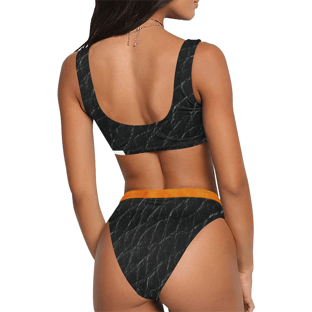 Burnt Orange Swimwear Sport Top & High-Waisted Bikini Swimsuit (Model S07)