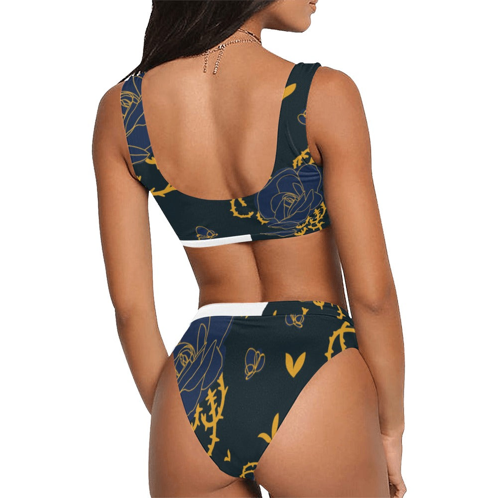 Tie Dye Sport Top & High-Waisted Bikini Swimsuit (Model S07)