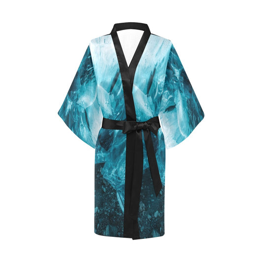 Ocean Blue Robe Black Kimono Robe