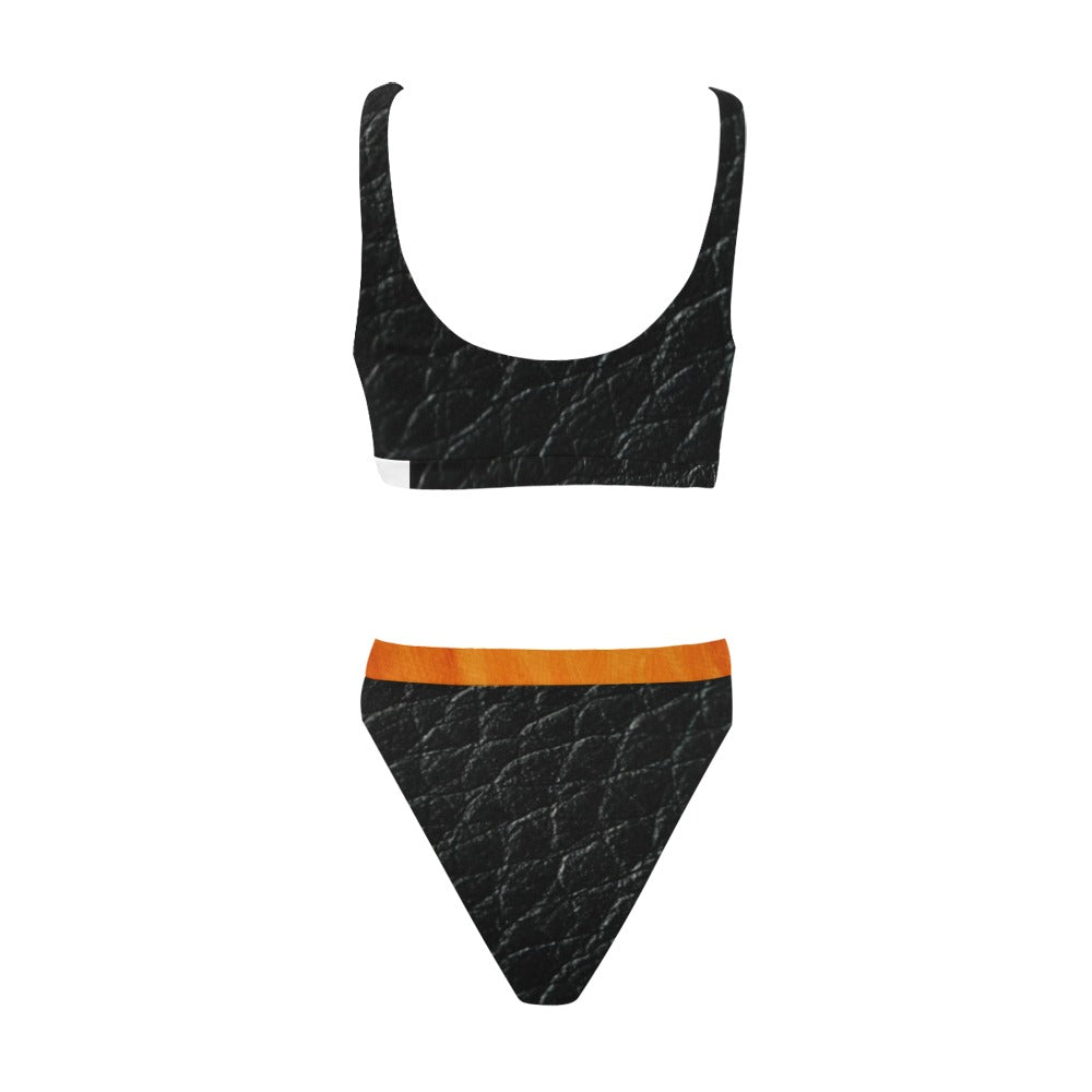 Burnt Orange Swimwear Sport Top & High-Waisted Bikini Swimsuit (Model S07)