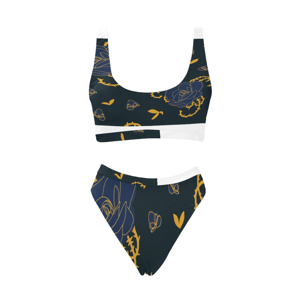 Tie Dye Sport Top & High-Waisted Bikini Swimsuit (Model S07)
